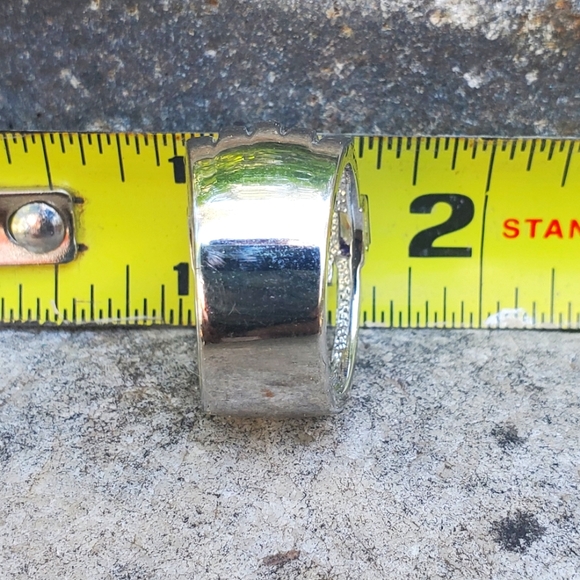 Beautiful Amethyst White Gold Rhodium Plated Ring, Wide Band NWOT - Picture 5 of 6